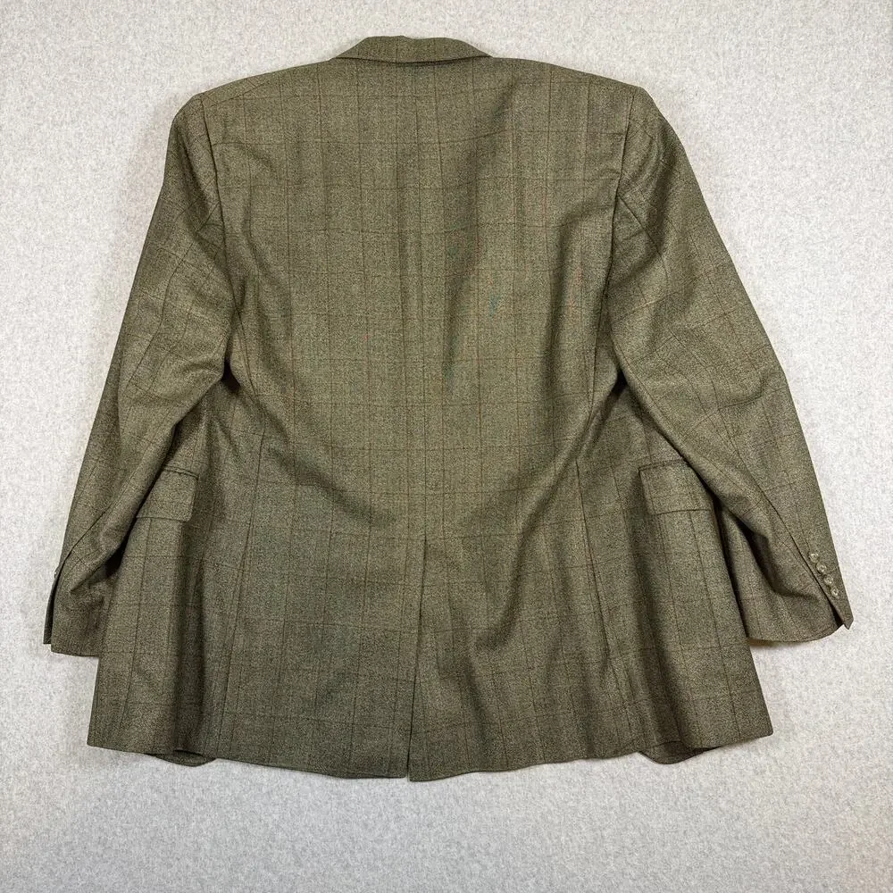 Jos A Bank 100% Wool Plaid Tweed Sport Coat Blazer Jacket Mens 43L Olive Brown